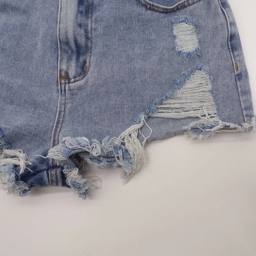 Shein Distressed Cut Off Jean Shorts Women 6 Frayed Holes Concert Festival Short - Picture 2 of 9